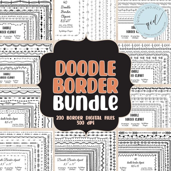 Hand drawn Doodle Borders and Frames Sale Bundle Clipart, PNG, 8.5x11, doodle heart divider, page borders, commercial use, digital download Il_570xn