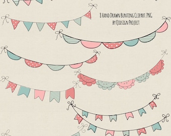 Hand Drawn Bunting Clipart Doodle bunting clipart  Scrapbook embellish InvitationBlog GraphicsPhotography Commercial Use