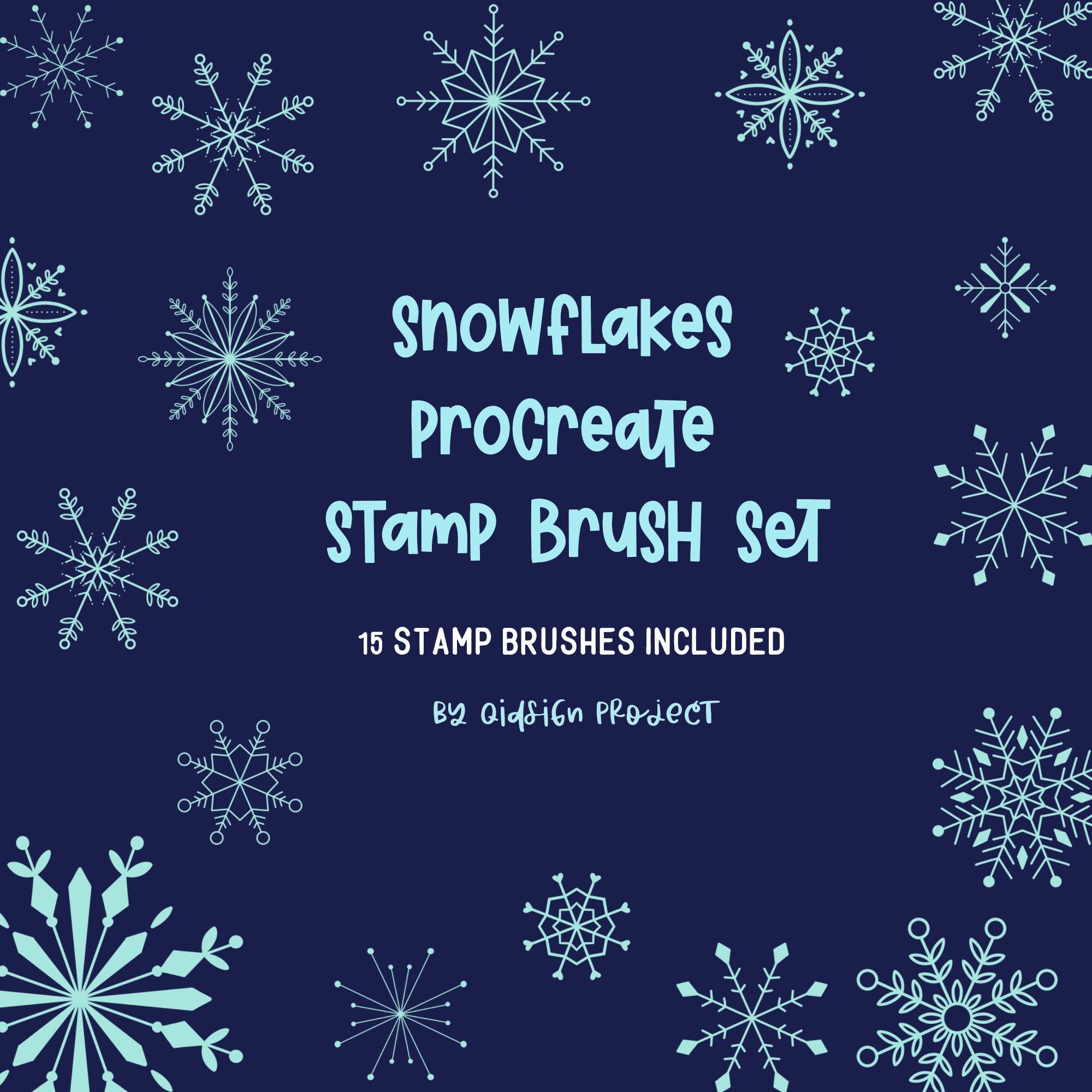 Snowflakes Procreate Brushes, 15 Snowflakes Stamp Brush, Doodle
