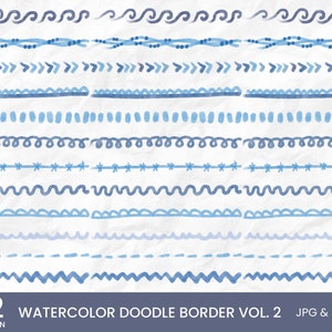 12 Watercolor Doodle Border Vol. 2, Doodle Line Border, Decorative Elements, Scrapbook Blog graphics personal and commercial use