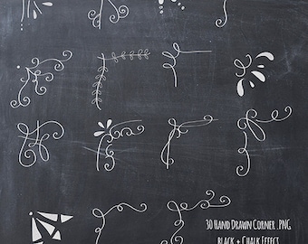 15 Hand drawn corner clipart chalk and black Scrapbook embellish Invitation Chalkboard Blog graphics commercial use