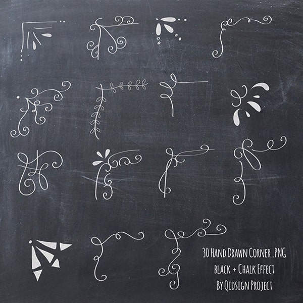 15 Hand drawn corner clipart chalk and black Scrapbook embellish Invitation Chalkboard Blog graphics commercial use