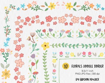 Ensemble de bordures florales à motifs (PNG), bordures de page aquarelle, cadre imprimable format lettre, bordure pour fiches pédagogiques, motif floral printanier