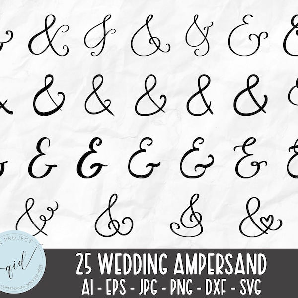 25 Set Ampersands für Briefe und Einladungen SVG, handgezeichneter Typ SVG, Ampersand Collection Clipart Digital Download dxf, svg, eps, png