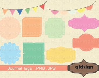 Pastel Journal Tags & Bunting Clipart (Digital Download)