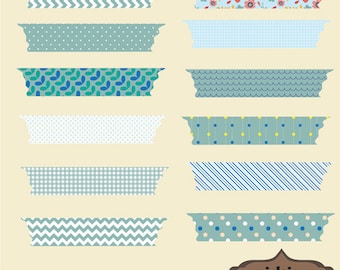 Digital washi tape clipart, Blue washi tape, Washi tep set, Decorative tape, washi tape clipart, washi collection, digital download