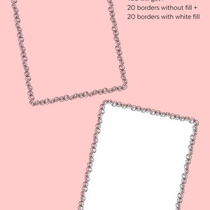 May include: Two decorative frames with a pink background. The frame on the left has a white background and the frame on the right has a white background. Both frames are made of a black swirl design.