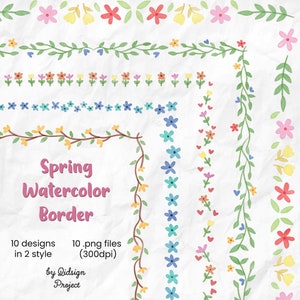 10 Spring Watercolor Border, Decorative Element, Watercolor Brush Stroke, Page Border Journal, Hand Drawn Border, commercial use