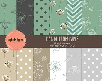 Dandelion Digital Paper Pack, Floral Scrapbook Paper (Download)