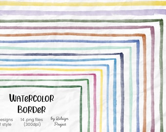 14 Watercolor Border, Watercolor Brush Strokes, Watercolor Frame Border Scrapbook Graphics Commercial Use  Instant Download