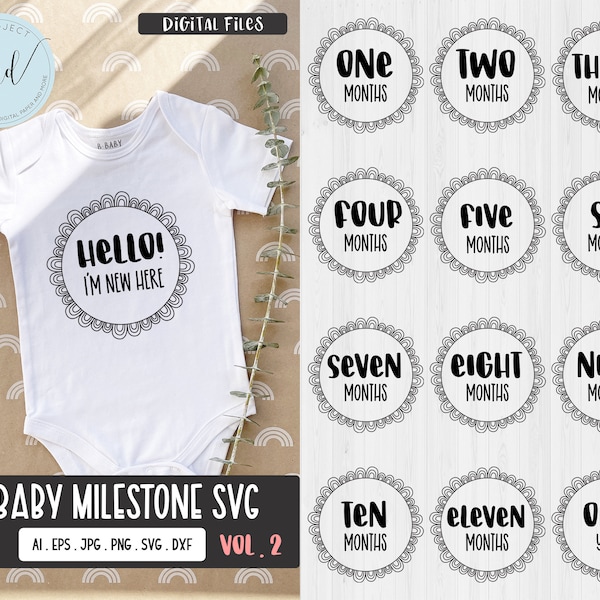 Baby Milestone svg, baby milestone cards, Silhouette cut files, milestone marker SVG, baby stickers files, baby gift set files, Baby Markers