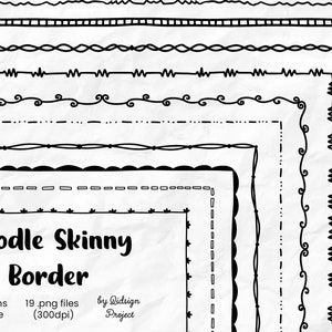 19 Doodle Skinny Border, Elemento decorativo, borda png, elementos decorativos, diário de borda de página, planejador de borda de doodle, uso comercial