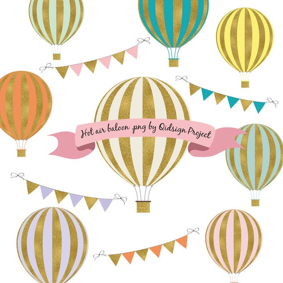 Gold Hot Air Balloon Clipart Scrapbooking Invitation Personal and Commercial use Instant download Il_570xn
