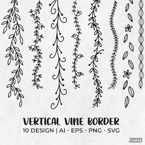 10 Vertical Vine Border, Floral Vine Border, Decorative Element, Flower Dividers, Wedding Clipart, Floral Element, Instant Download