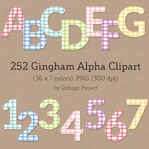 252 Gingham Alphabet Clipart Scrapbook Alphabet Digital Alphabet ABC Clipart Baby Alpha Graphic Number Letter clipart