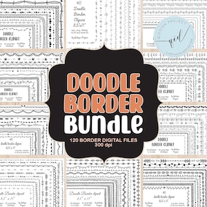 120 clipart in bundle con bordi e cornici disegnati a mano in bianco e nero, bordi PNG per insegnanti, newsletter in classe, fogli di lavoro, inviti