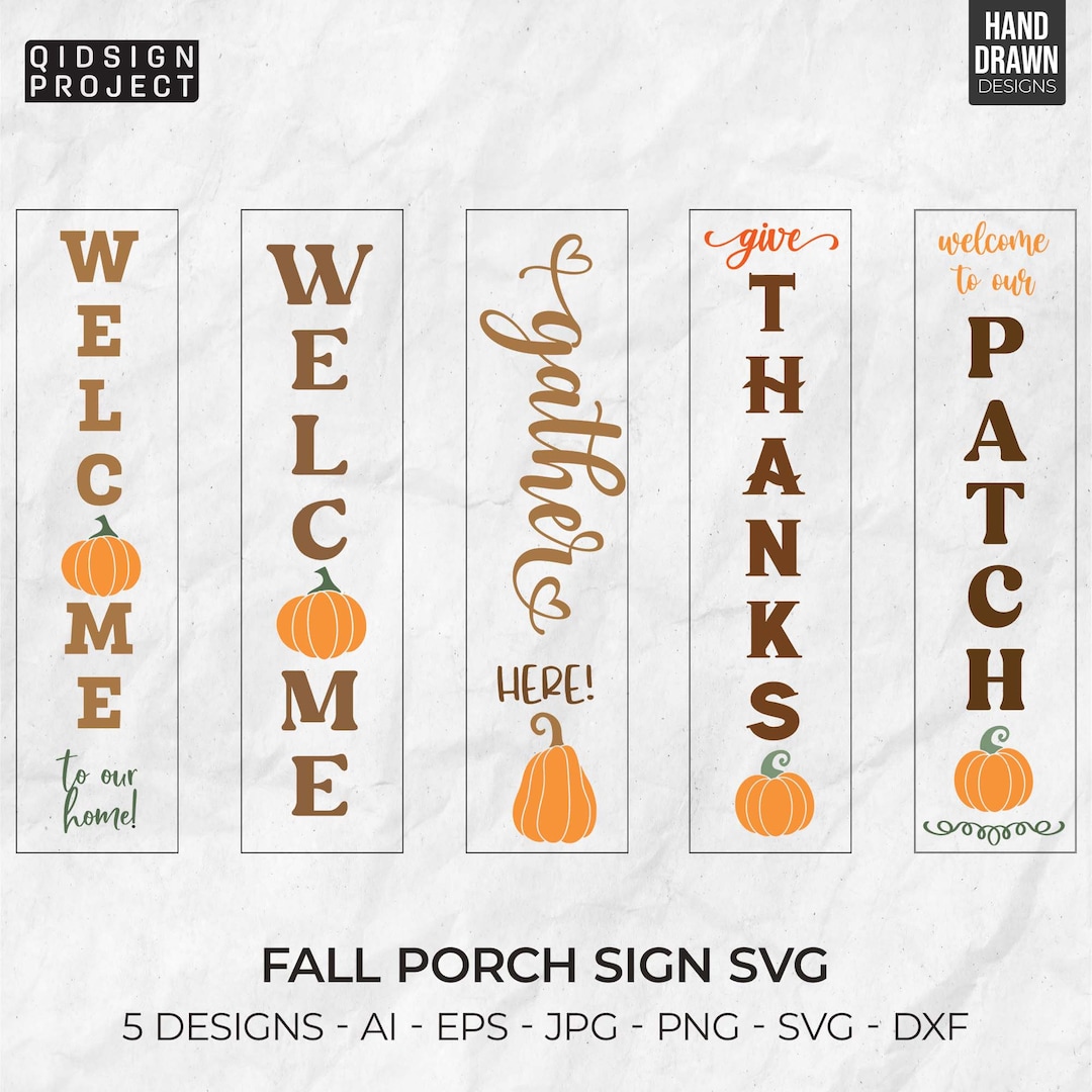 5 Fall Porch Sign Svg, Fall Welcome Sign Svg, Vertical Welcome Porch ...