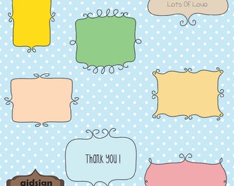 Doodle Frames Clipart, Whimsical Label Clip Art (PNG Digital Download)