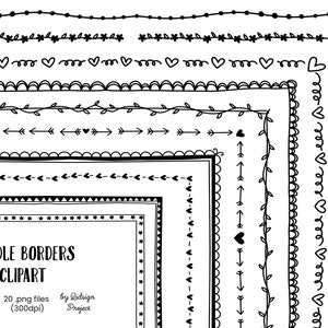 20 Doodle Borders Clipart, Decorativo, marcos de garabatos, planificador, marco de letras, borde lindo, borde de página, elemento de diario de viñetas