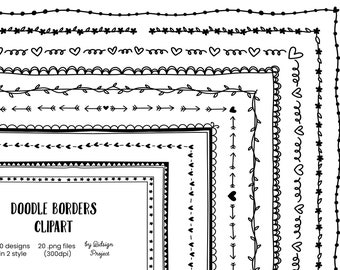 20 cliparts bordures Doodle, décoratif, cadres doodle, agenda, cadre lettre, jolie bordure, bordure de page, élément de bullet journal