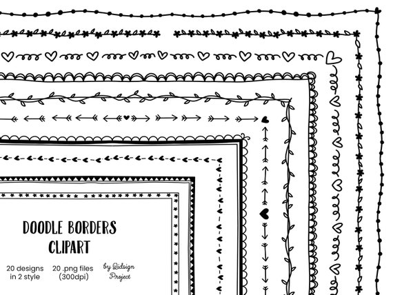 20 Doodle Borders Clipart, Decorative, doodle frames, planner, letter frame, cute border, page border, bullet journal element Il_570xn