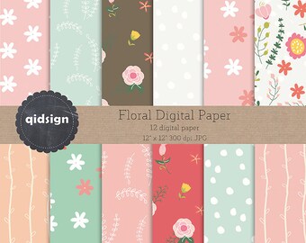 Florales digitales Papier Blumen digitales Papier Scrapbooking persönliche und kommerzielle Nutzung sofortiger Download