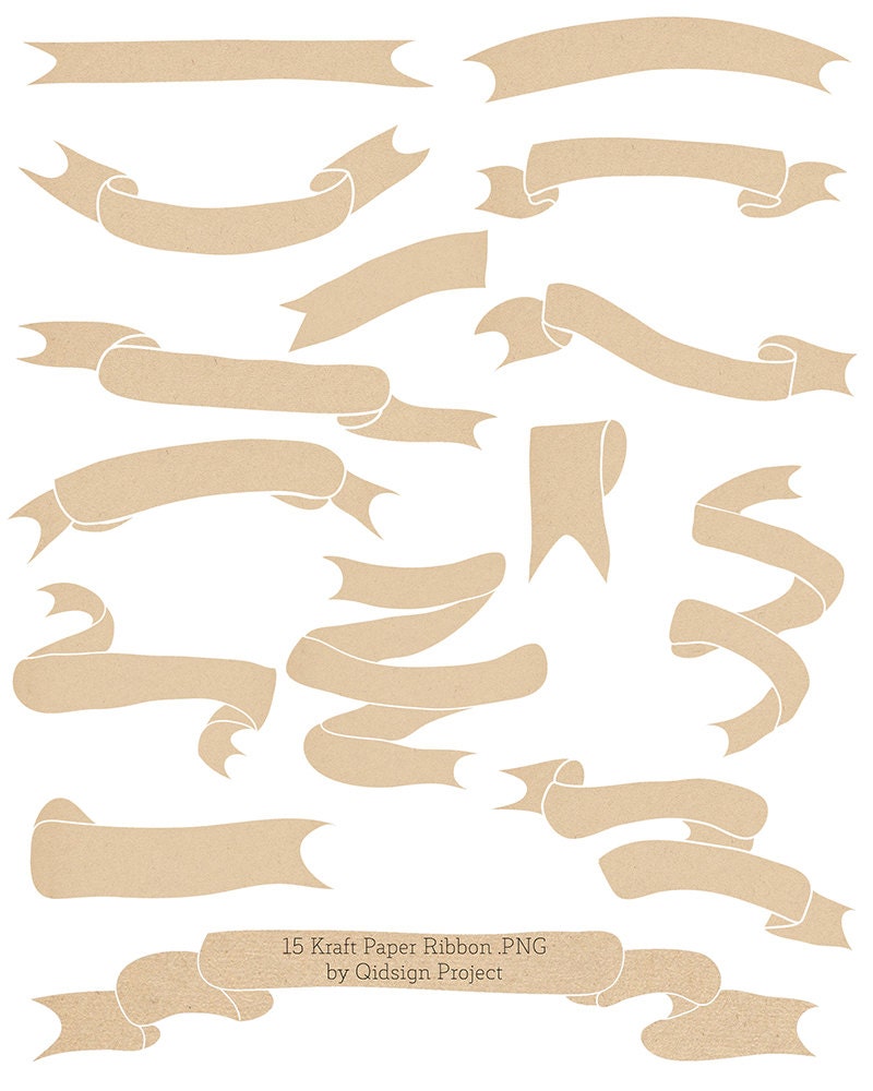 15 Kraft Paper Ribbon Clipart Scrapbook Embellish Blog Graphics
