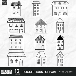 Doodle House Clipart, House vector Art, Hand Drawn Houses, doodles, Cute Houses, Instant Download