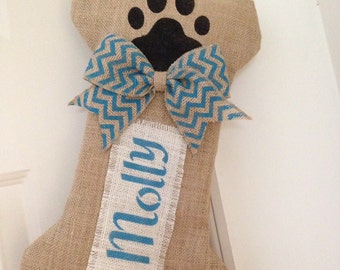 DOG Christmas Stockings, Unique burlap holiday pet stockings, dog bone stocking, pet stocking