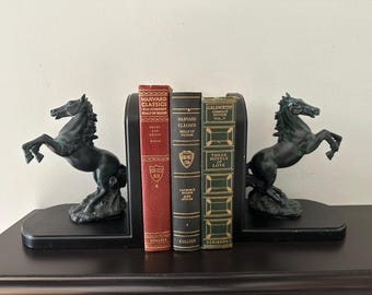 Par de suportes para livros vintage em formato de cavalo | Decoração equestre para biblioteca