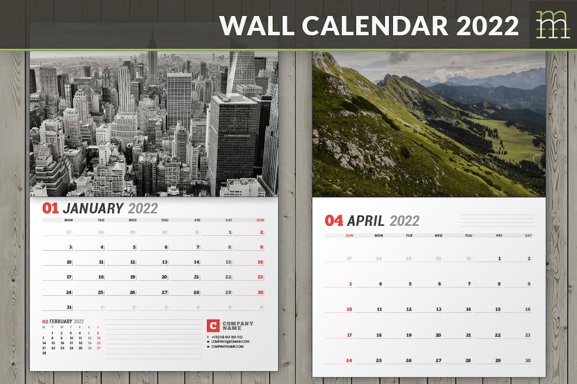 Wall Calendar 2022 Wc037 22 Editable Indesign Template Etsy