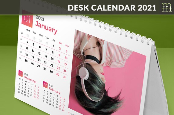 Desk Calendar For 2021 Dc009 21 Editable Indesign Template Etsy