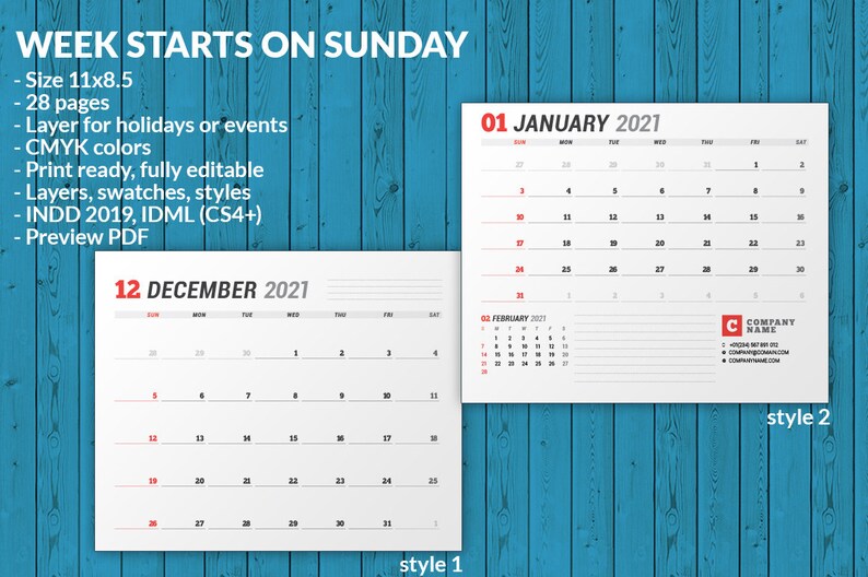 Wall Calendar 2021 WC037-21 Editable InDesign Template | Etsy Wall Calendar 2021 WC037-21 Editable InDesign Template | Etsy