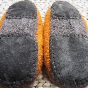 Brown suede slipper soles on handmade slippers