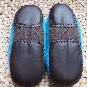 Brown leather handmade slipper soles