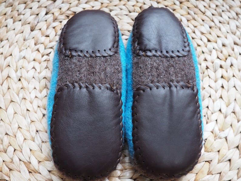 Brown leather handmade slipper soles