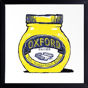 Stampa artistica "Oxford United FC Foodie" - Decorazione murale con colori gialli e umoristici, regalo degli U. Un regalo per i tifosi dello stadio Kassam!