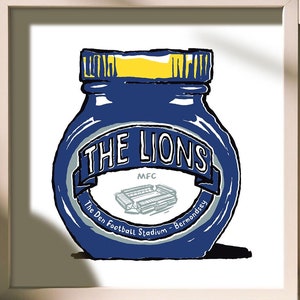 Stampa artistica "Millwall FC Foodie" - Stampa murale umoristica con i leoni, regalo MFC. Un regalo per i tifosi del Den Stadium!