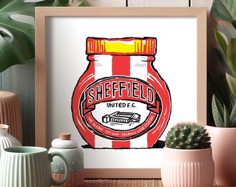 Sheffield United FC Foodie Kunstdrucke - 4 Designs - humorvolle Wandkunst - SUFC, The Blades vorhanden, Sheffield United Football Club Geschenk.