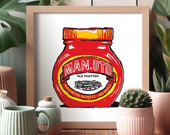 Manchester United Foodie Art Prints - 5 designs - Humourous wall art - MUFC, ManU gift, Old Trafford, Red Devils, Man Utd Football present.