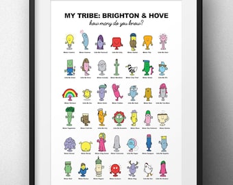 My Tribe Brighton - Wie viele kennst du? Brighton & Hove Kunstdruck, ein tolles Geschenk Poster - Royal Pavilion i360 und Pier