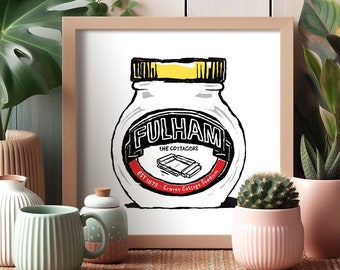 Fulham FC Foodie Art Prints - 2 Designs - Humourous wall art - FFC, The Cottagers gift, Craven Cottage Stadium, FFC present.