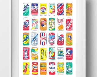 British Pop Nostalgia Print 'Fizzy Memories' - Signed Art Print, a great gift poster - 1960s 1970s 1980s 1990s