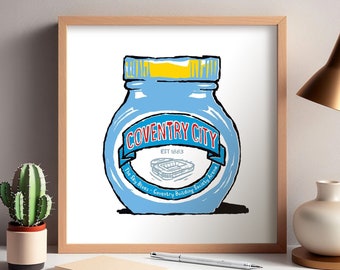 Coventry City Foodie Art Print! - Humourous Wall Art - Coventry City Football Club gift, The Sky Blues, Coventry Building Society Arena