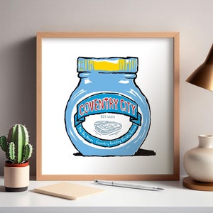 Stampa artistica "Coventry City Foodie"! - Arte murale umoristica - Regalo per il Coventry City Football Club, The Sky Blues, Coventry Building Society Arena
