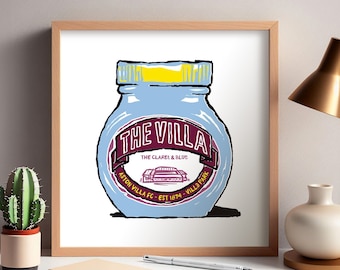 Aston Villa Football Club Foodie Drucke! - 4 Designs - Humorvolle Kunstdrucke - Aston Villa Geschenk, Claret und Blau Geschenk, Villa Park.