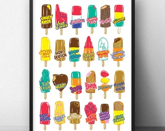 Nostalgia Print - British 'Lost Lollies' - Signed Art Print, a great gift poster - 1970s 1980s 1990s