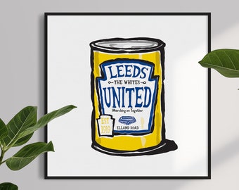 Leeds United FC Art Print - Beans - The Whites, LUFC, Elland Road, Marching On Together, Leeds United Football Club