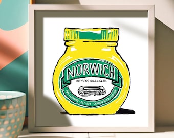 Norwich City FC Foodie Art Prints - 4 Designs - Humourous Wall Art - NCFC, The Canaries present, Carrow Road Stadium, Norwich City FC Gift.