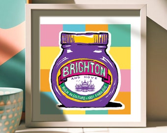 Brighton & Hove Marmite - 6 styles - Fine Art Print - Signed Wall Art Great for the Kitchen! - Royal Pavilion Brighton Pier Brighton Gift